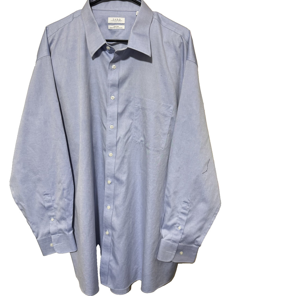 Enro Dress Shirt Mens 18.5 34/35 Blue Non-Iron Button Down 100% Cotton